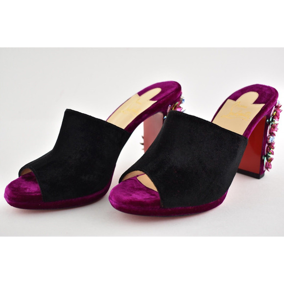 Christian Louboutin Donaflor 100 Black Velvet Figue Sandal Mule Heel Pump 36 - Picture 7 of 12
